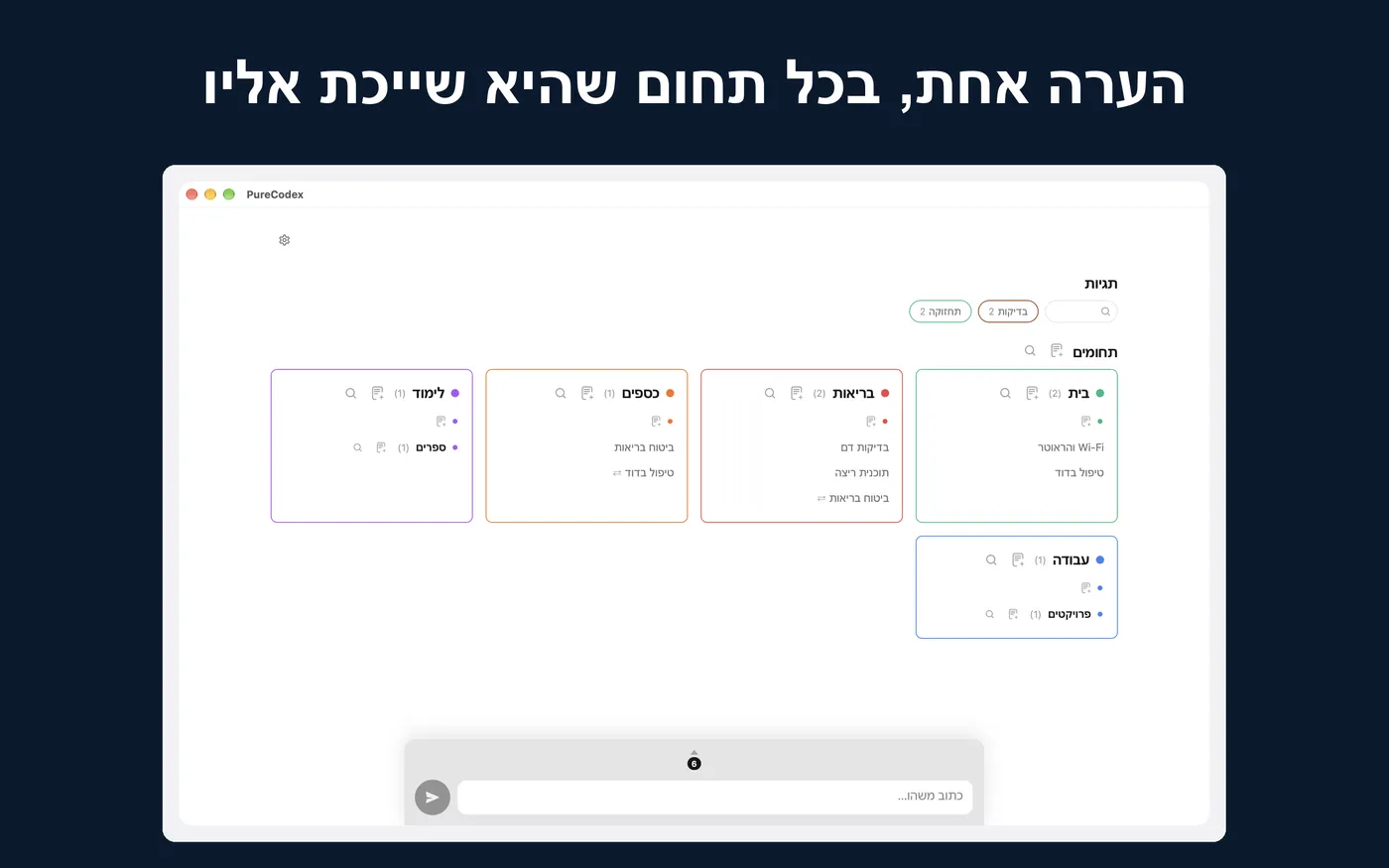 הערה אחת, בכל תחום שהיא שייכת אליו. התחומים במק, ופריט שמופיע ביותר מאחד מהם.