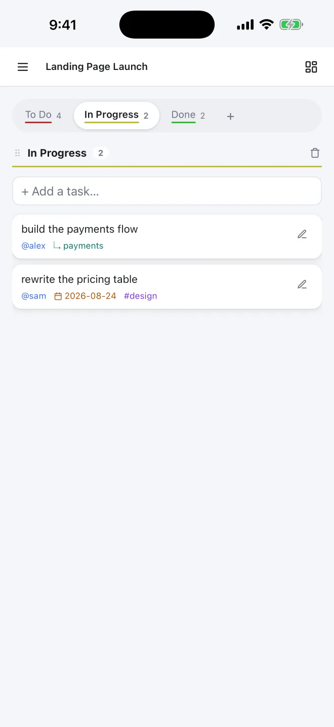 A card on iPhone showing the arrow link down to the sub-goal board it expanded into.